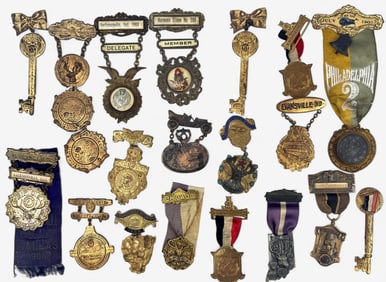 Case of Fraternal Order Pins and Badges
