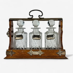 Wood and Silverplate Decanter Set