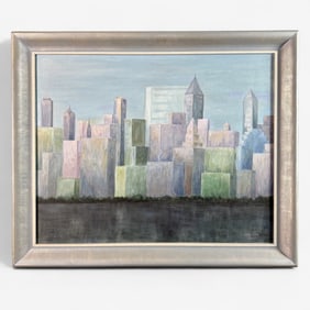 Cincinnati Skyline View, Oil on Canvas