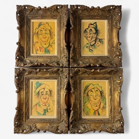 4 Clown Sketches by Louis Spiegel, Cincinnati Painter