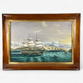 American School Maritime Oil on Canvas Clipper
