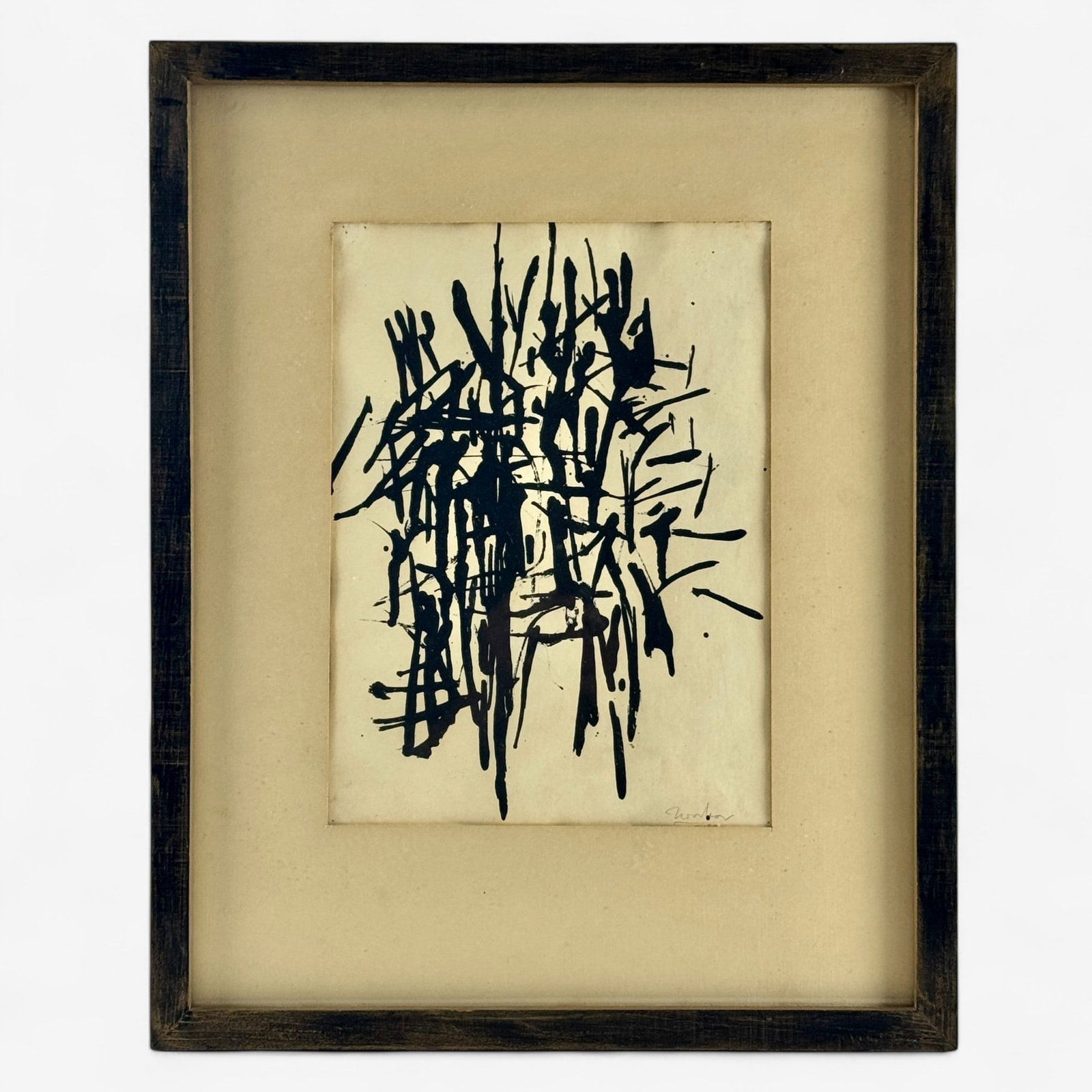 Jack Tworkov (Polish, 1900-1982), Untitled: Original composition, abstract work of gouache / dark ink on light Japan style paper. Signed in graphite lower right and dated '54. A gift from the artist to the collector. 12 1/2" x 9 1/4" (sight); 2