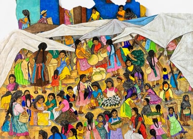 Mexican Market Scene, Watercolor on Paper