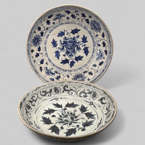 Pair of Ming Blue and White Chargers