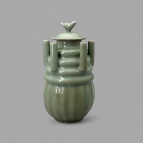 Longquan Celadon Five-Spouted Jar and Cover