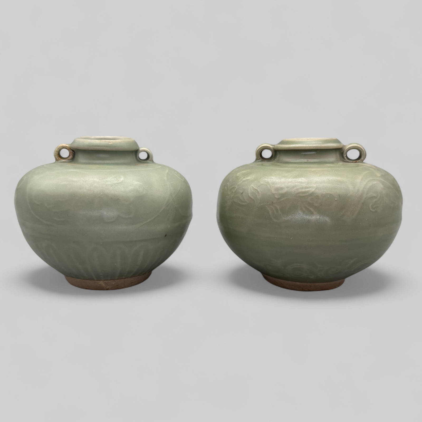 Pair of Longquan Celadon Handled Jars