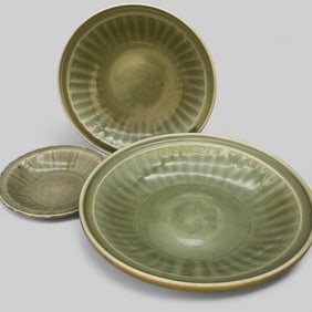 Three Longquan Celadon Glazed Chargers