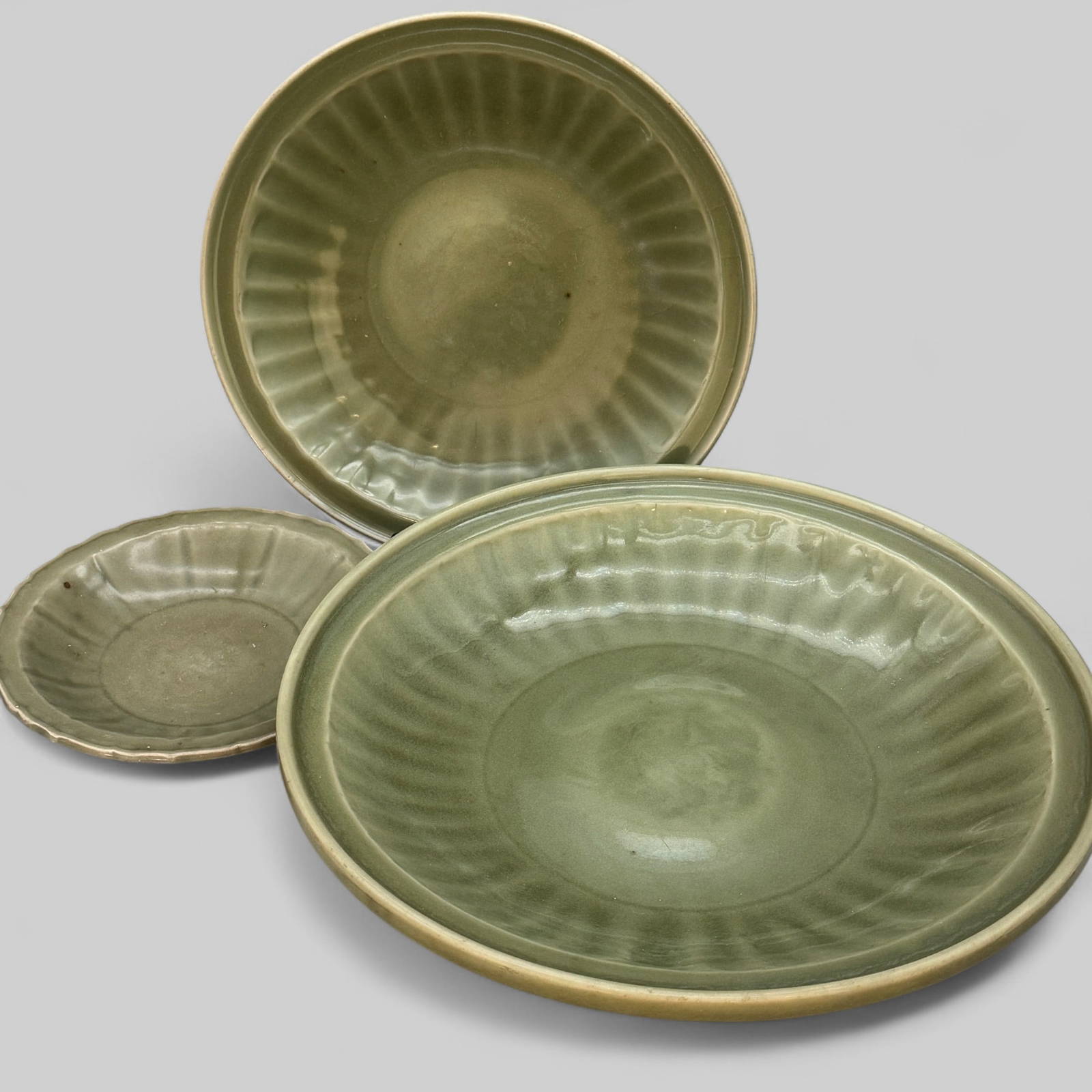 Three Longquan Celadon Glazed Chargers