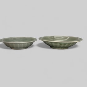 Pair of Longquan Celadon Twin Fish Plates