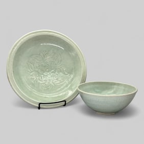 Qinbgbai Ware Celadon Charger and Bowl