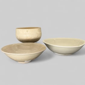 Three White glazed Yuan Bowls