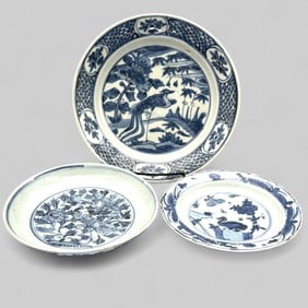 Three Ming Blue and White Porcelain Plates