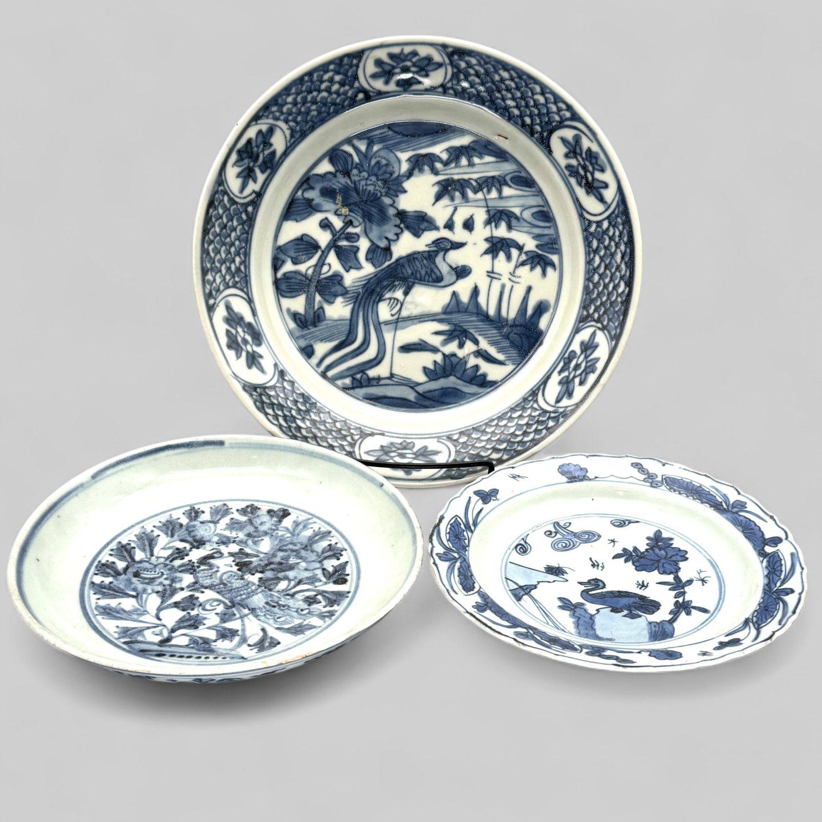 Three Ming Blue and White Porcelain Plates (1 of 14)