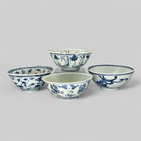 Group of Four Ming Blue and White Bowls