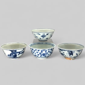 Four Ming Blue and White Decorated Bowls