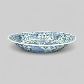 Large Ming Period Scalloped Blue and White Bowl