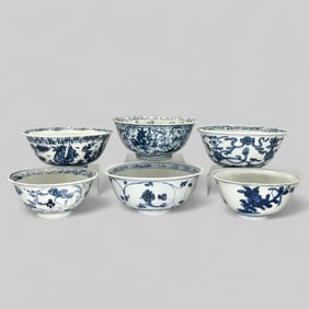 Six Ming Blue and White Porcelain Bowls