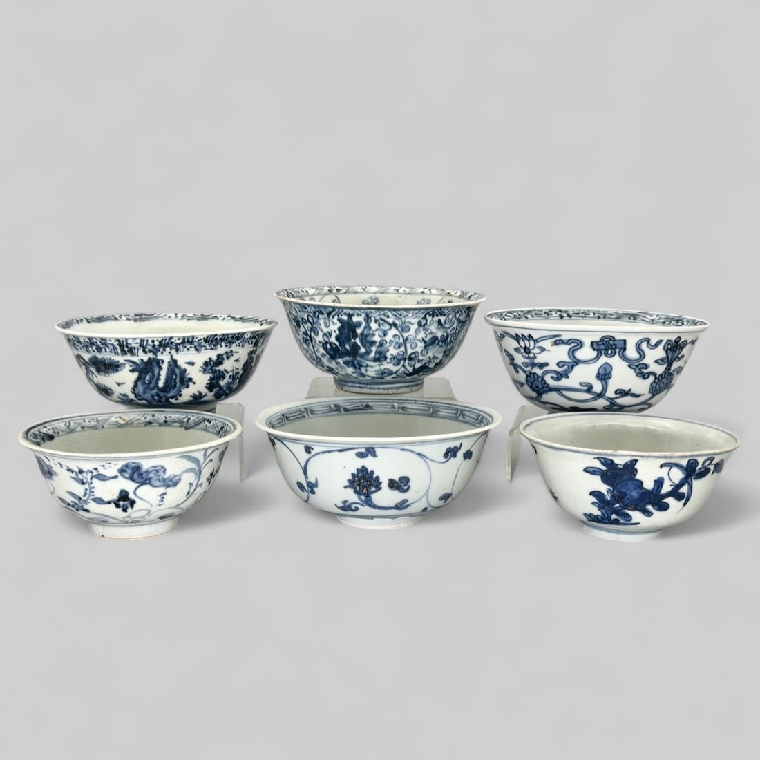 Six Ming Blue and White Porcelain Bowls