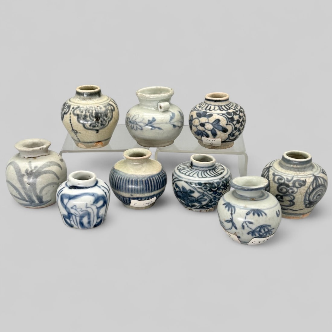Nine Ming Blue and White Decorated Jars