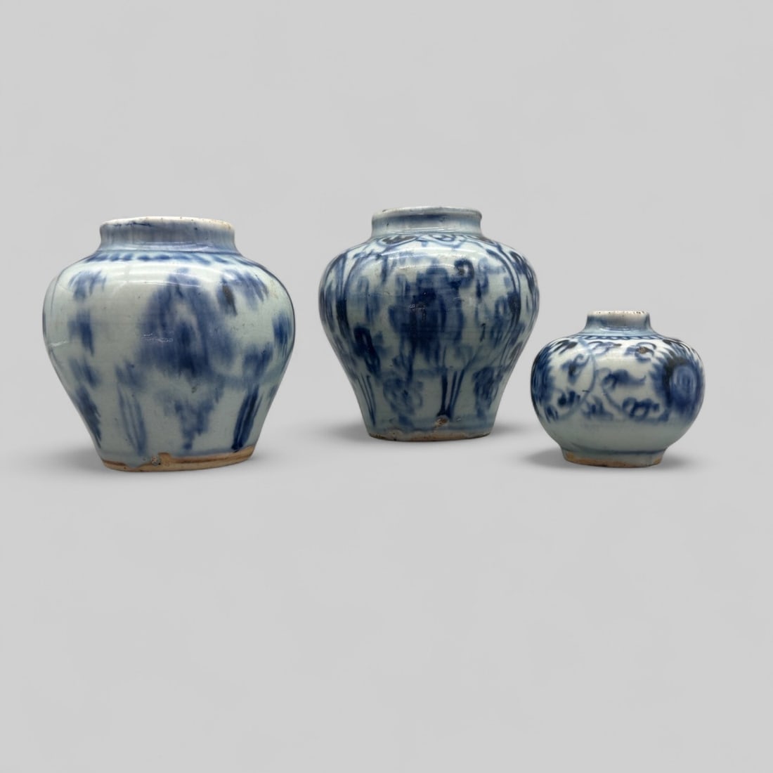 Three Ming Blue and White Decorated Jars