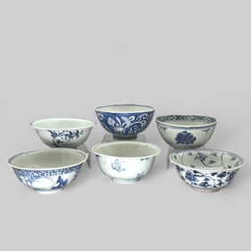 Six Ming Blue and White Decorated Bowls