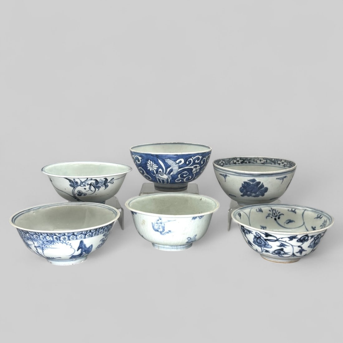 Six Ming Blue and White Decorated Bowls