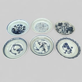Six Blue and White Ming Dishes