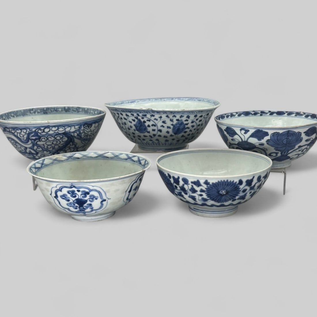 FIve Ming Period Blue and White Bowls
