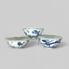 Three Ming Blue and White Bowls