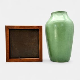 Two Strobl items, Tall vase and tile