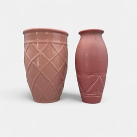 Two Rookwood production vases in rose