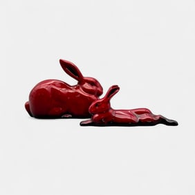 Two Royal Doulton Flambe' rabbits