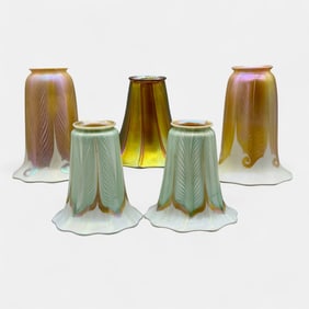 Group of Five Quezal Glass Shades
