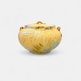 Rookwood Dull Finish covered bowl with carved leaves.