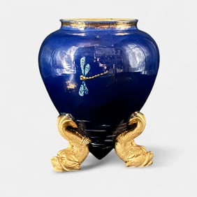 Rare Matt Morgan oil lamp base, dragonfly, McDonald, circa 1882.