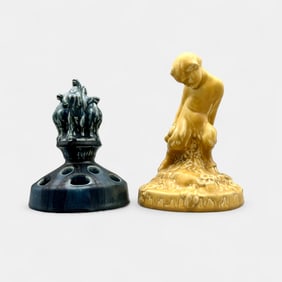 Two Rookwood flower frogs:  Putti and Horses