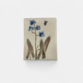Rookwood Decorated Porcelain planter, flowers and a bee, Holtkamp, 1946