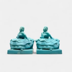 Pair of Rookwood "Victorianl Lady" bookends in blue, 1932