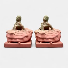 Pair of Rookwood "Victorian Lady" bookends in rose, 1937