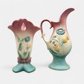 Two Hull items, Bow Knot vase and tall ewer