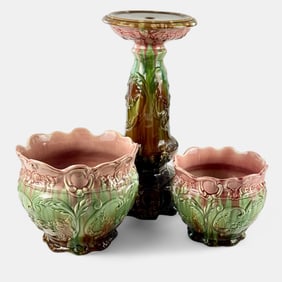 Three Piece Weller Pottery Jardiniere Set