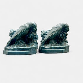 Pair of Rookwood "Rook" bookends in blue, 1934.