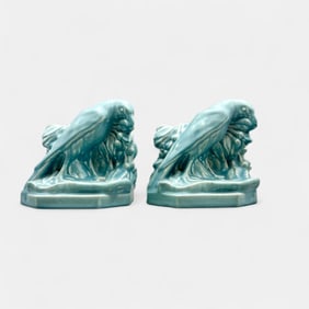 Pair of Rookwood "Rook" bookends in blue, 1944.