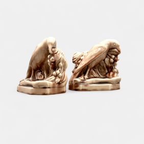 Pair of Rookwood "Rook" bookends in Wine Madder glase, 1948