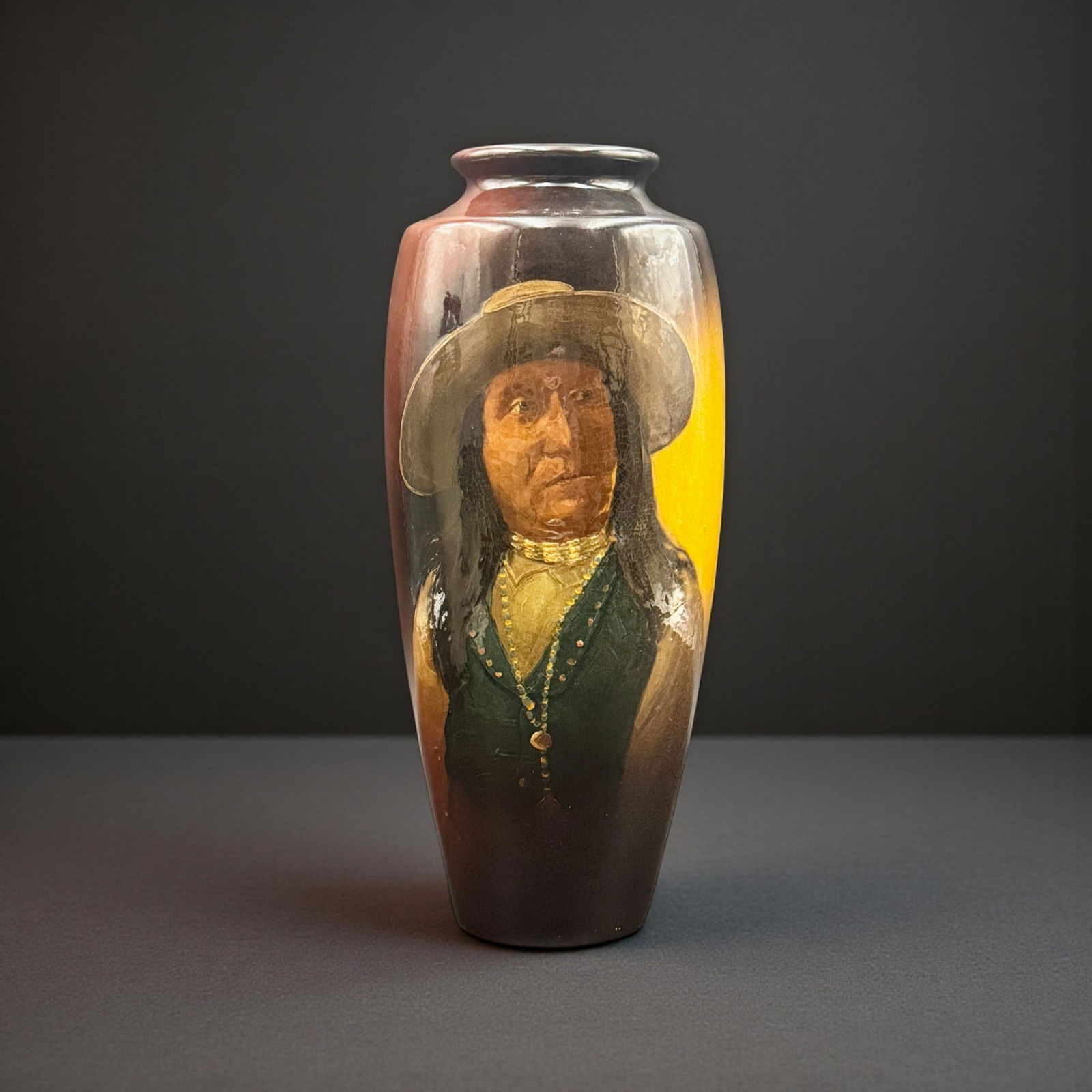 Weller Louiwelsa vase by Karl Kappes, portriat of Chief Josh. (1 of 8)