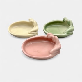 Three Rookwood "Nude" pin trays in gloss glazes, 1935, 1946 and 1949.