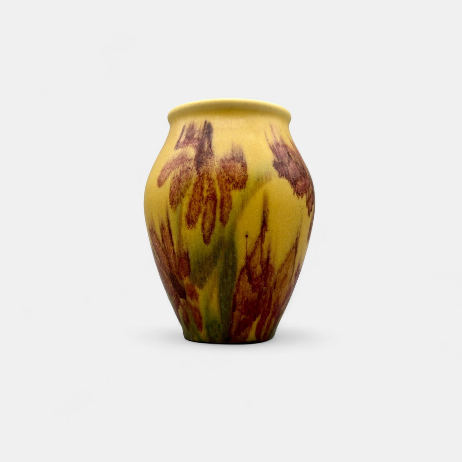 Rookwood Decorated Mat floral vase, Abel, 1927.: Rookwood Decorated Mat vase with colorful abstract flowers done by Louise Abel in 1927. shape number 915 E. Height 6 inches.