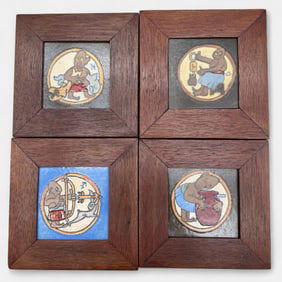 Group of 8 Flint Faience Zodiac tiles, four framed, four unframed.