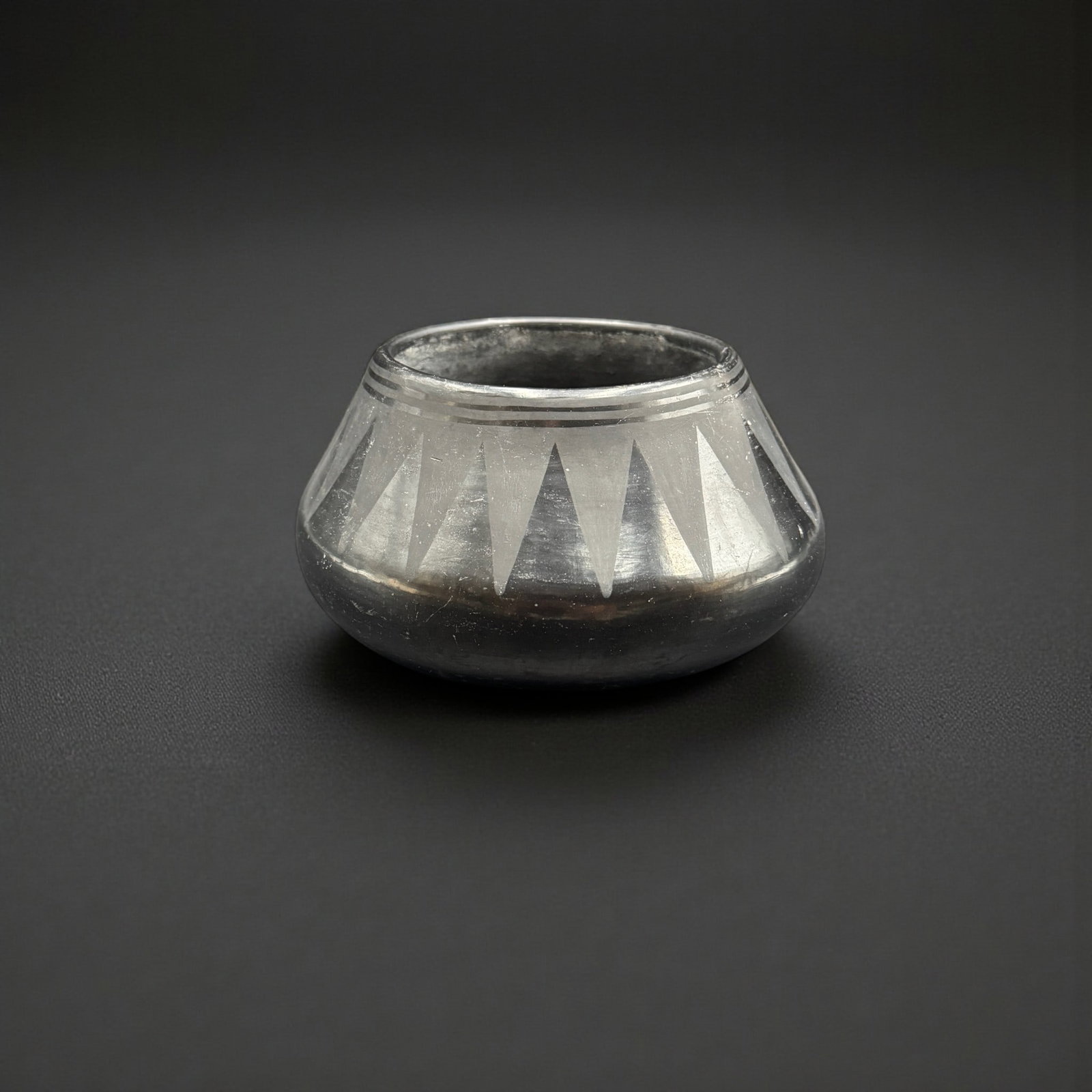 Maria Martinez, San Ildenfonso black on black with chevrons. (1 of 4)