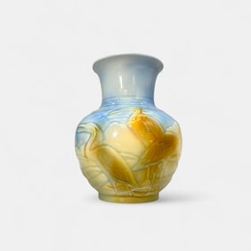 Rookwood glossy polychromed production vase, Herons in relief.